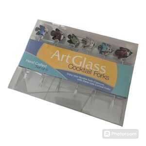 LSArts Set Of 6 Handcrafted Fish Art Glass Cocktail Forks